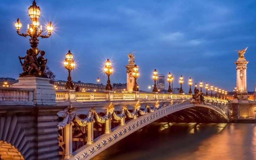 Pont Alexandre III in Paris at dusk
